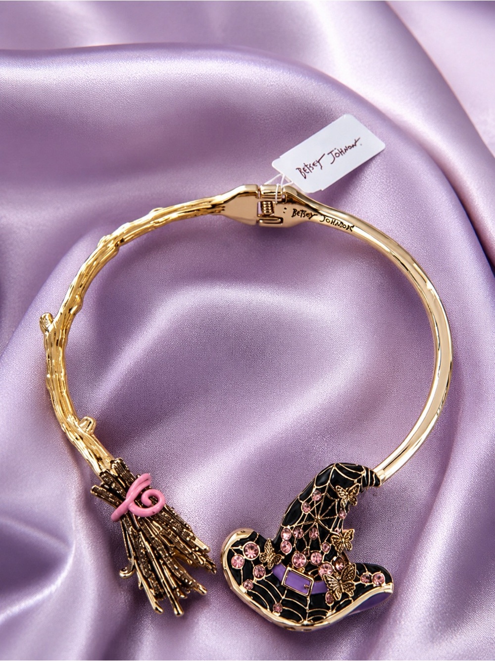 Betsey Johnson Gold-Tone Witch Hat & Broom Collar Necklace with Purple NWT - Picture 2 of 5